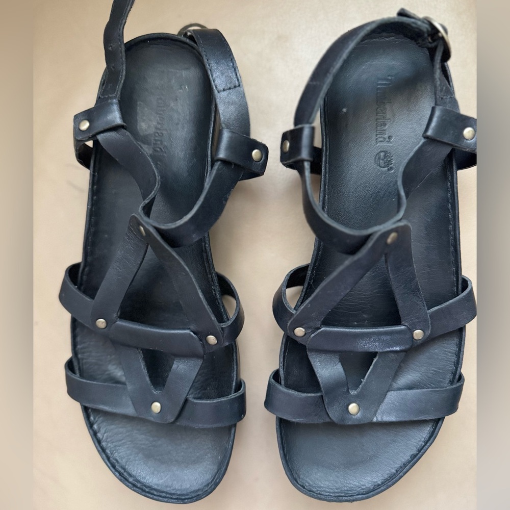 Timberland Black Leather Strapy Women’s Sandals Size 7 M - Picture 4 of 9